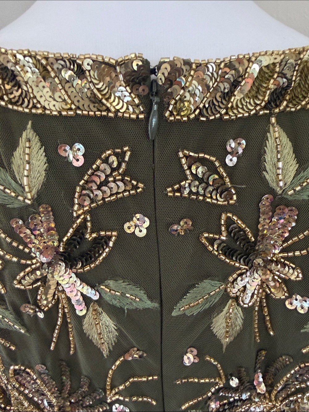 Adrianna Papell Olive Green Maxi Gown with Gold Beading - sold out - Picture 8 of 16
